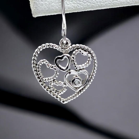 ❤️ Sterling GENUINE DIAMOND Heart Earrings - Picture 6 of 9